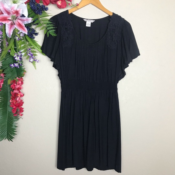 Fun & Flirt Dresses & Skirts - Black embroidered dress with butterfly sleeves